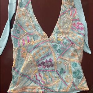 Colorful Sequin Embellished Halter Top